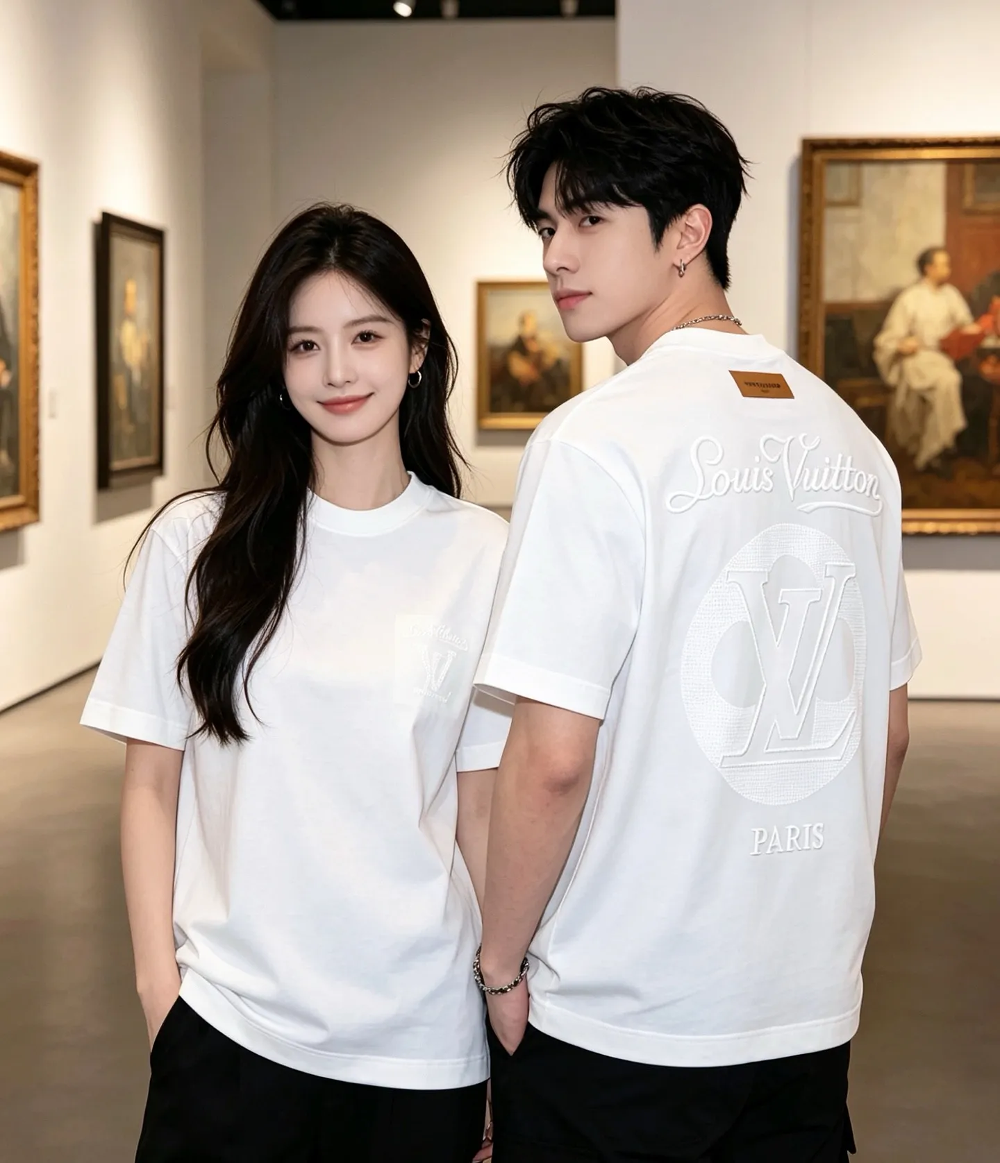 Louis Vuitton/Louis Vuitton hollow tatami embroidered round neck short sleeves on the back